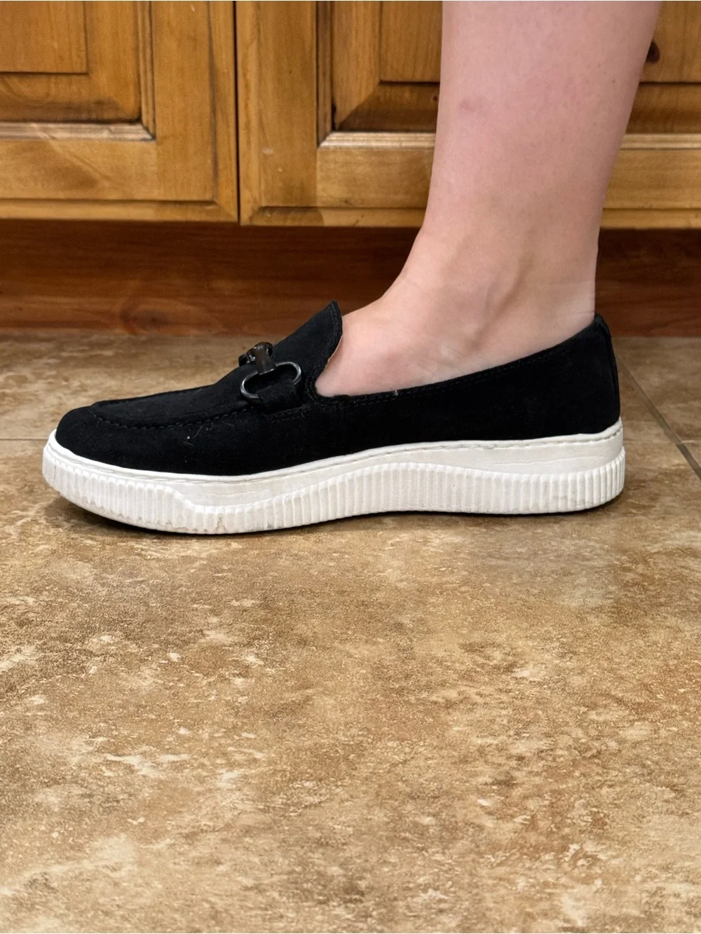 Sofft Black Suede Slip-On Loafer with White Platform Sole